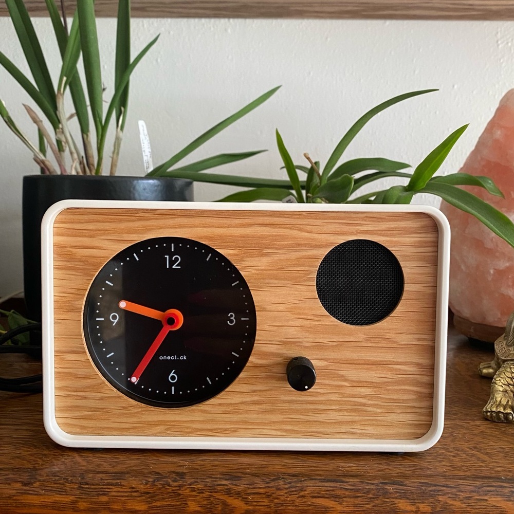 ONECLOCK gentle wake alarm clock - mid century modern white and oak (rare color)
